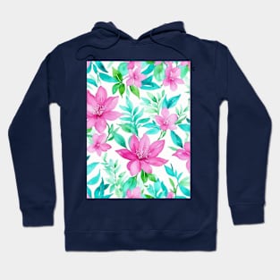 watercolor pink teal flower and leaf Hoodie